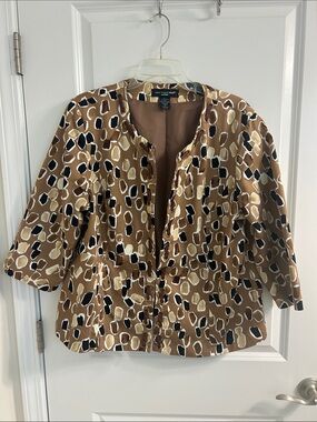 Saint Tropez West Brown Abstract Spot Print Open-Front Tunic